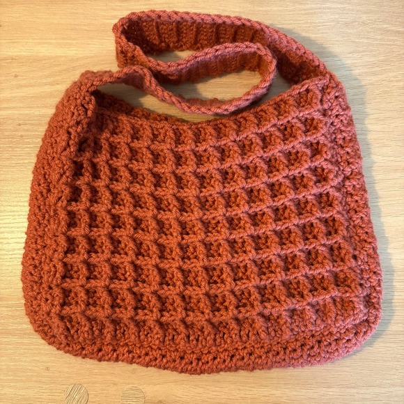 Handmade Handbags - Handmade Crochet Shoulder Bag Rust Orange Waffle Stitch Boho Hobo Tote